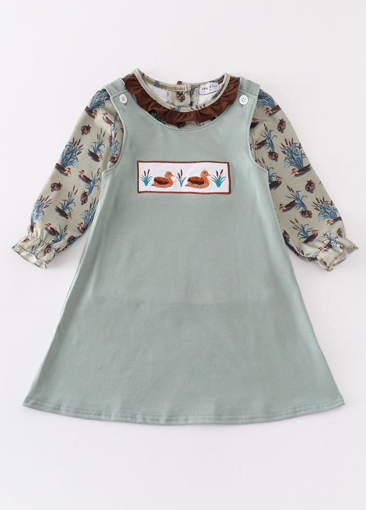 Sage duck french knot girl dress