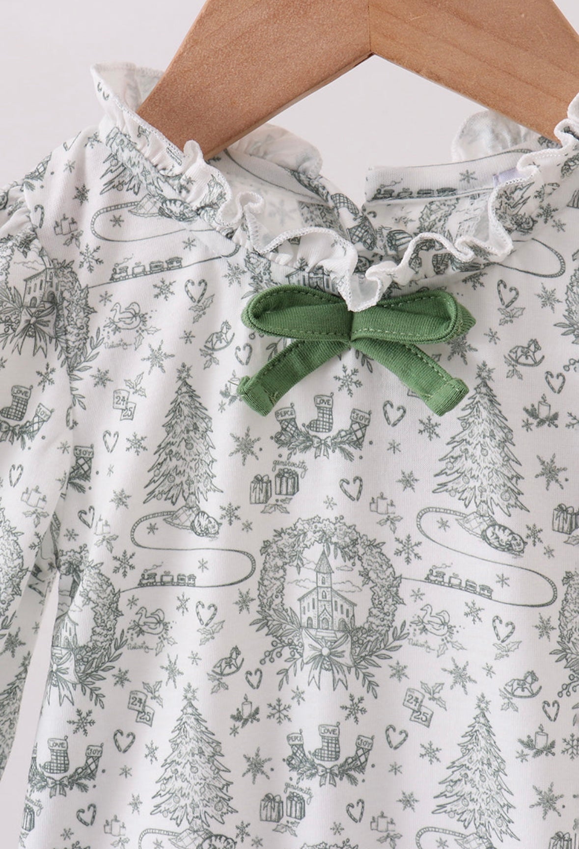 Green Christmas tree printRuffle Romper