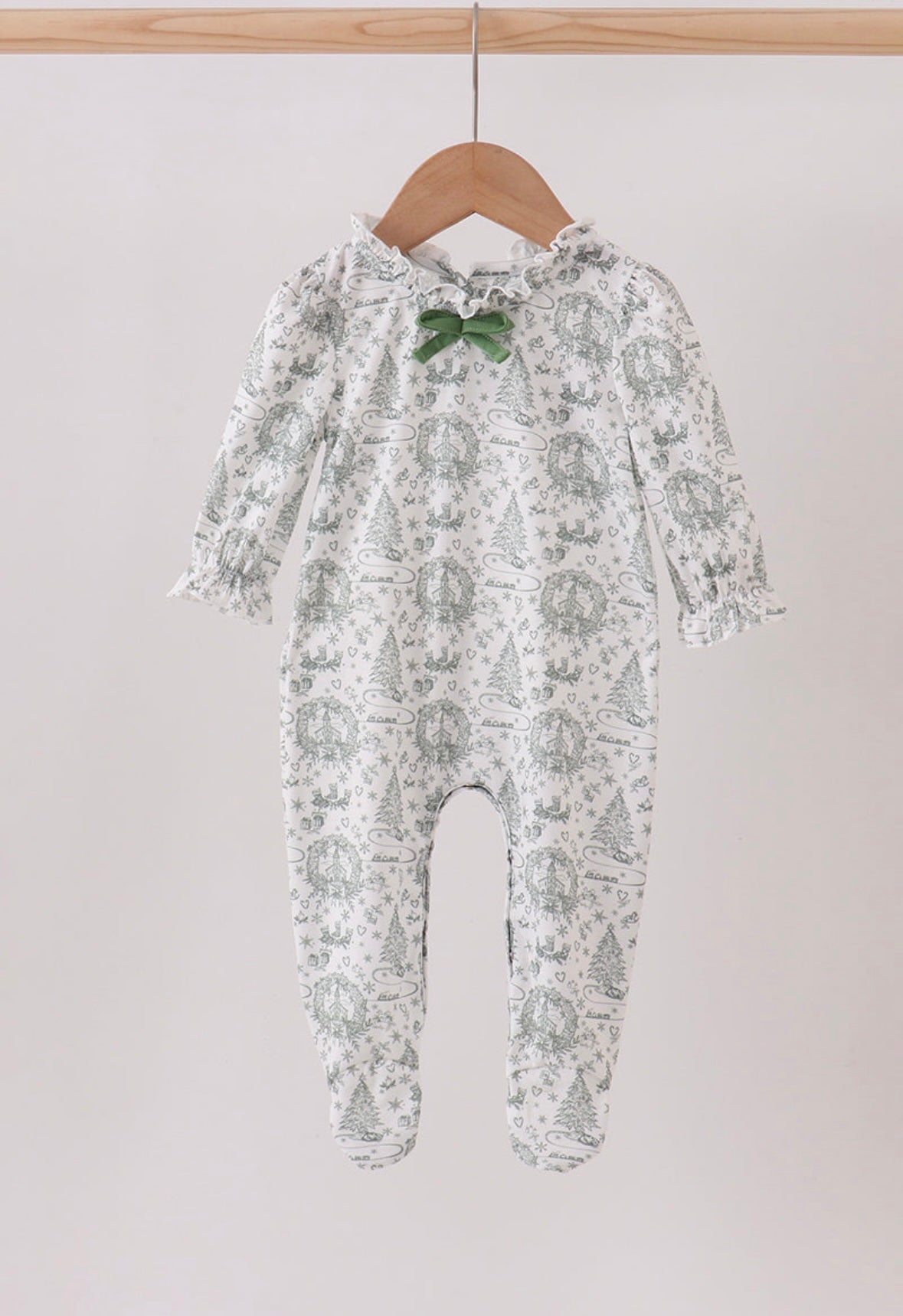 Green Christmas tree printRuffle Romper