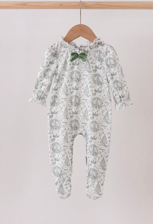 Green Christmas tree printRuffle Romper