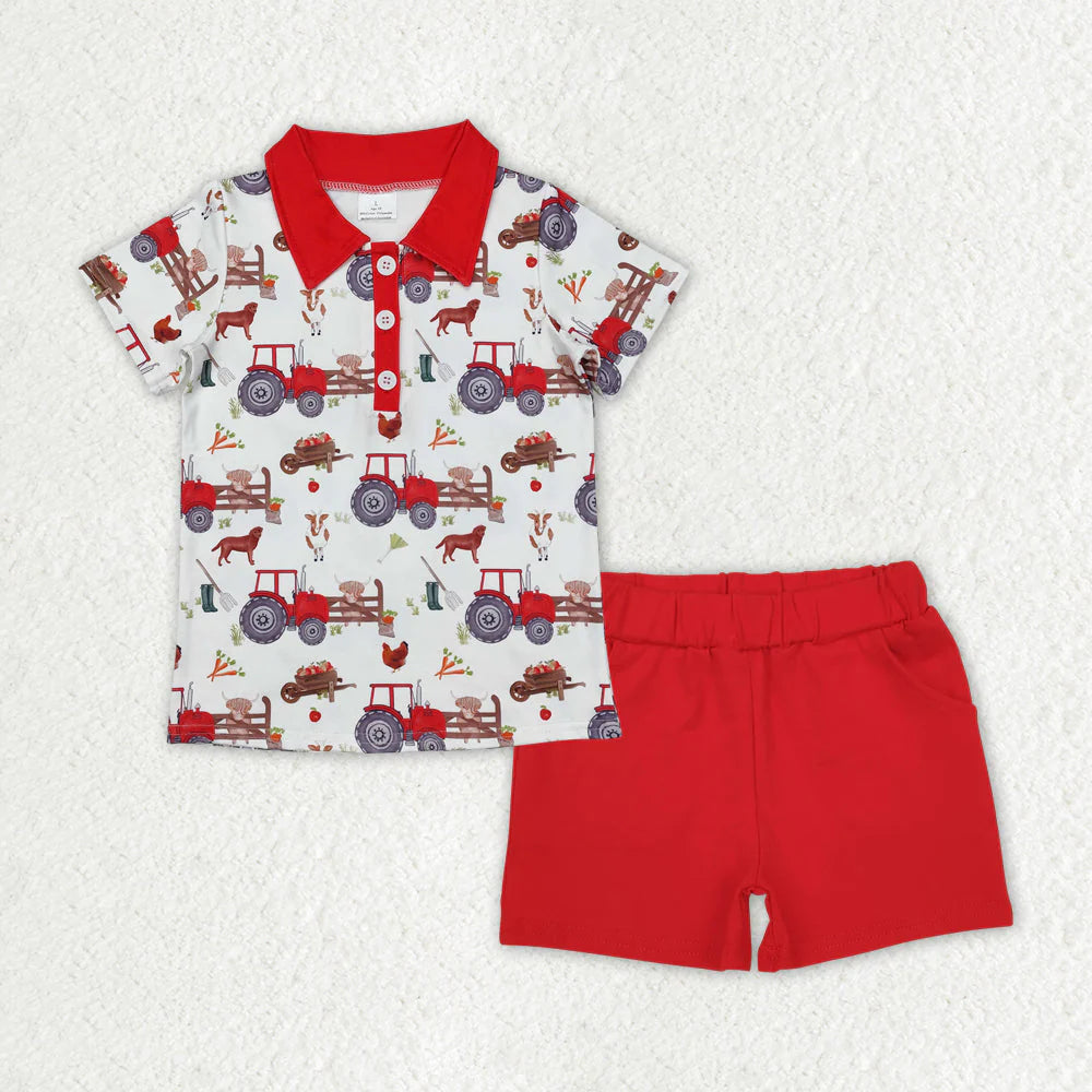 Red Tractor Puppy Short Set