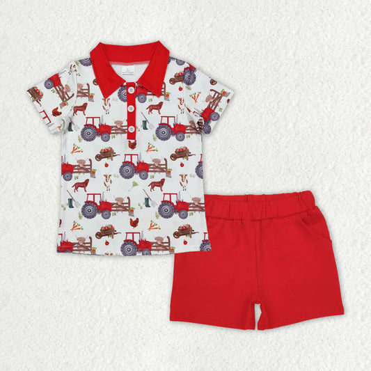 Red Tractor Puppy Short Set