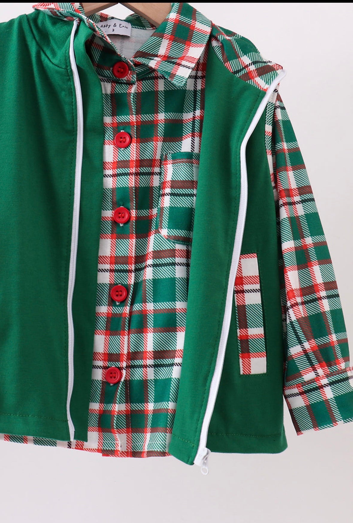 Green plaid 2pc vest set