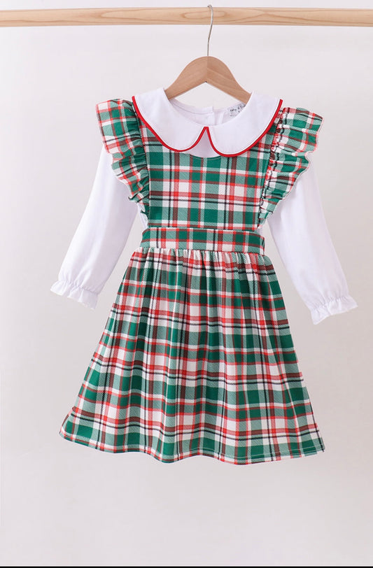 Green plaid ruffle dress