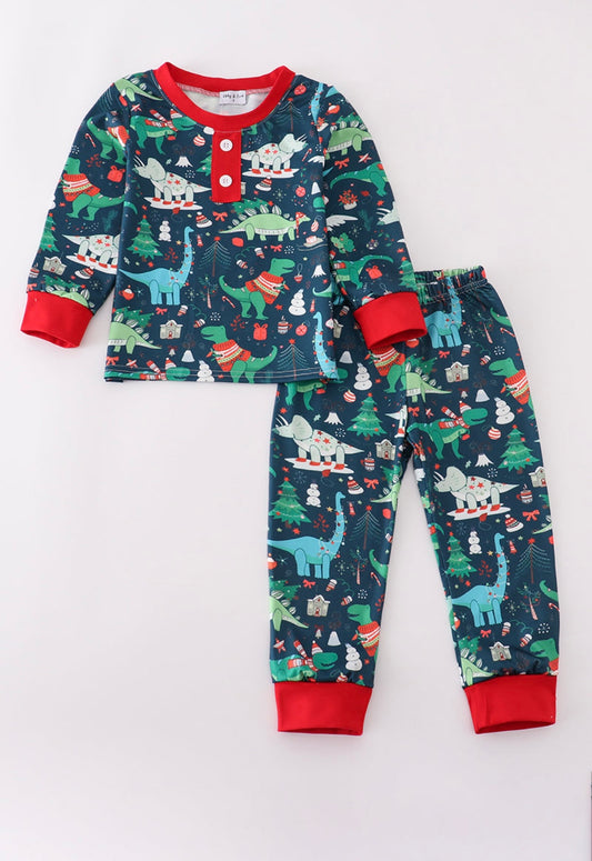 Green Dinosaur Christmas PJ's